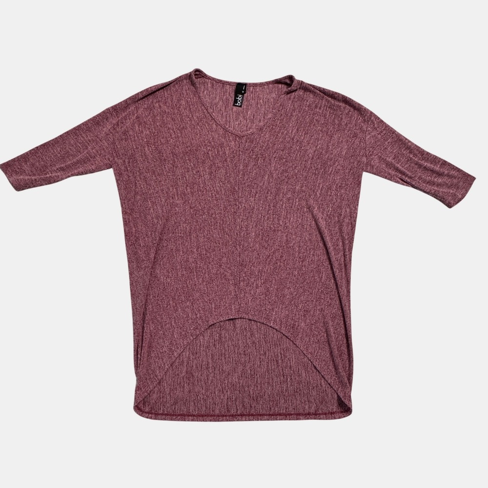 Bobi Burgundy‎ Marled V Neck High Low Long Sleeve Top Women's Size Medium EUC!